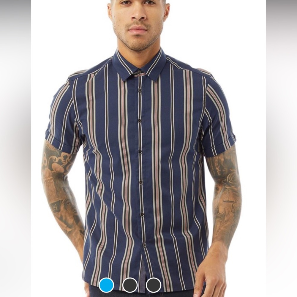 NWOT Ted Baker Mens Doigt Short Sleeve Striped Textured Shirt Navy SIZE 3